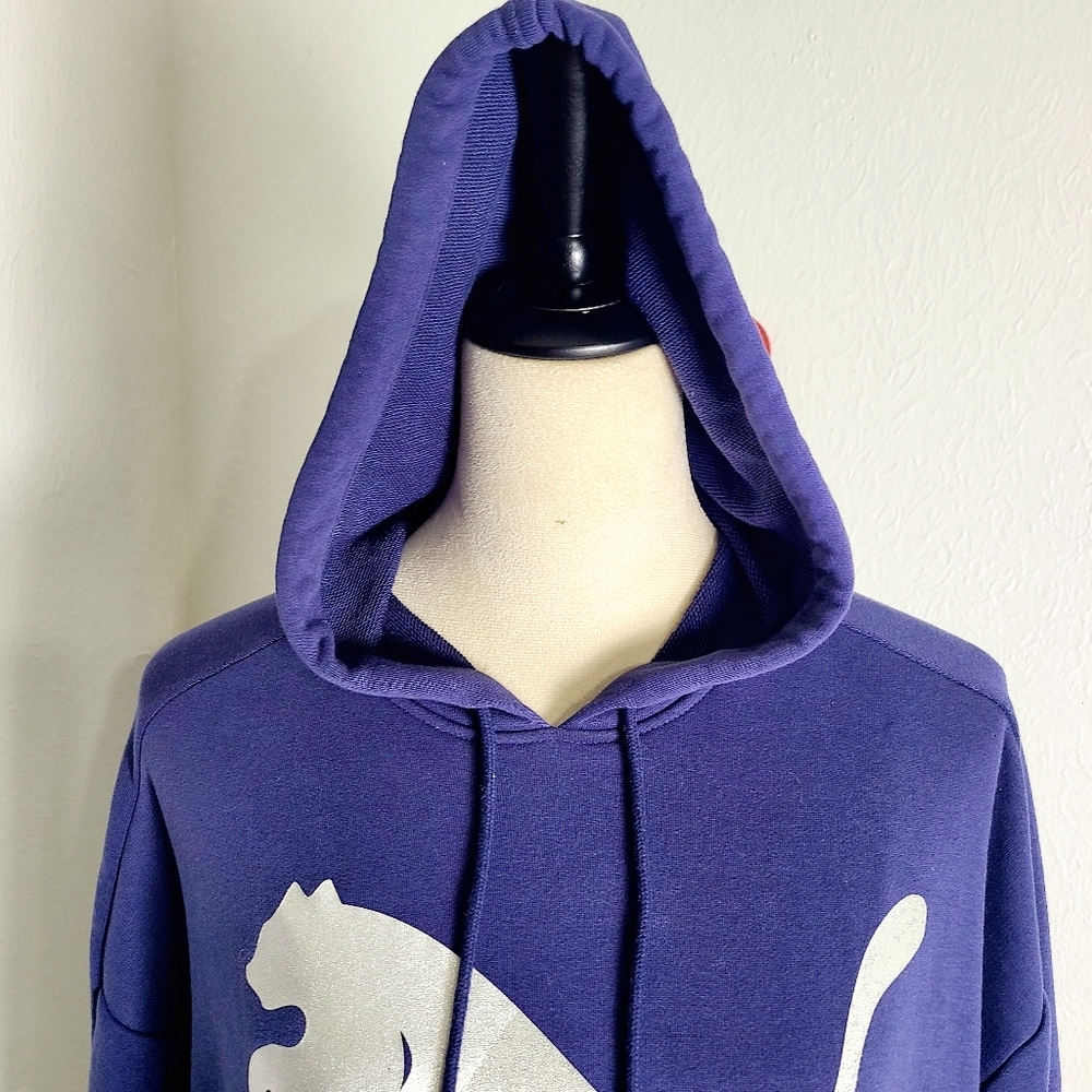 Puma Blue Hoodie Dress with White PUMA & Silver Sparkles, Size Medium - Picture 6 of 13